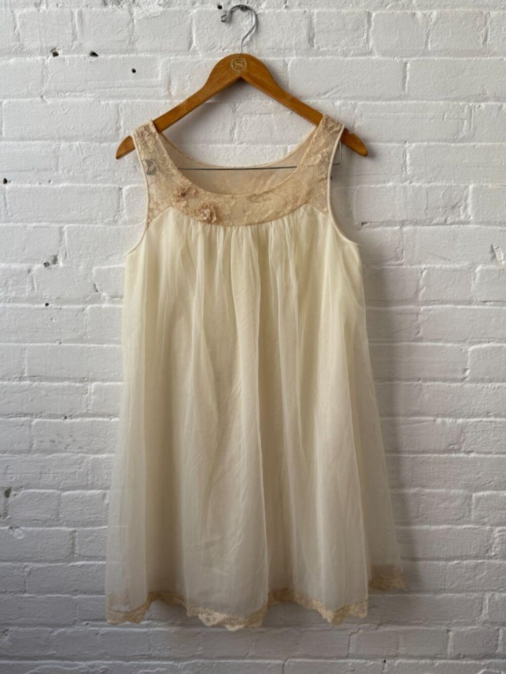 80s 90s Vintage Cream Lace Babydoll Dress Sheer Coquette Romantic - Picture 5 of 8